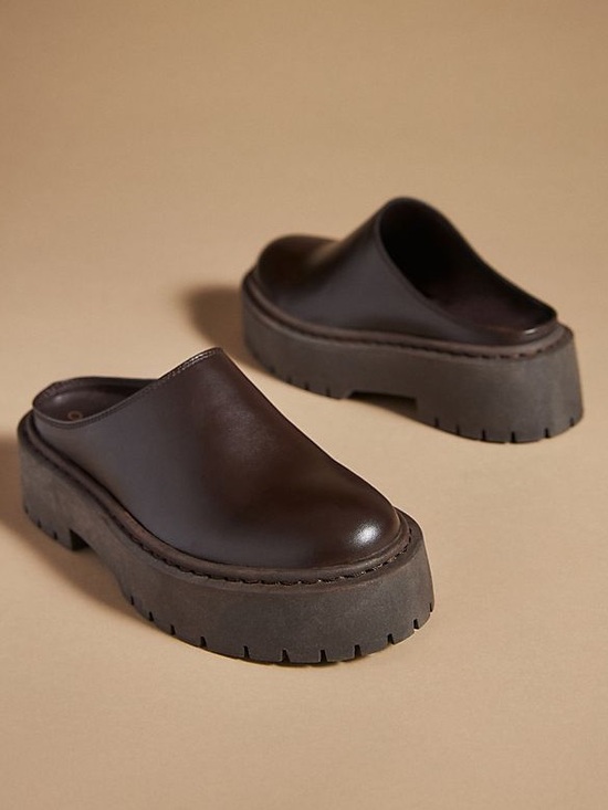 Pilcro Shoes - Anthropology Pilcro Chunky Mule Clogs Leather Dark Brown Size 40 Minimalist Chic